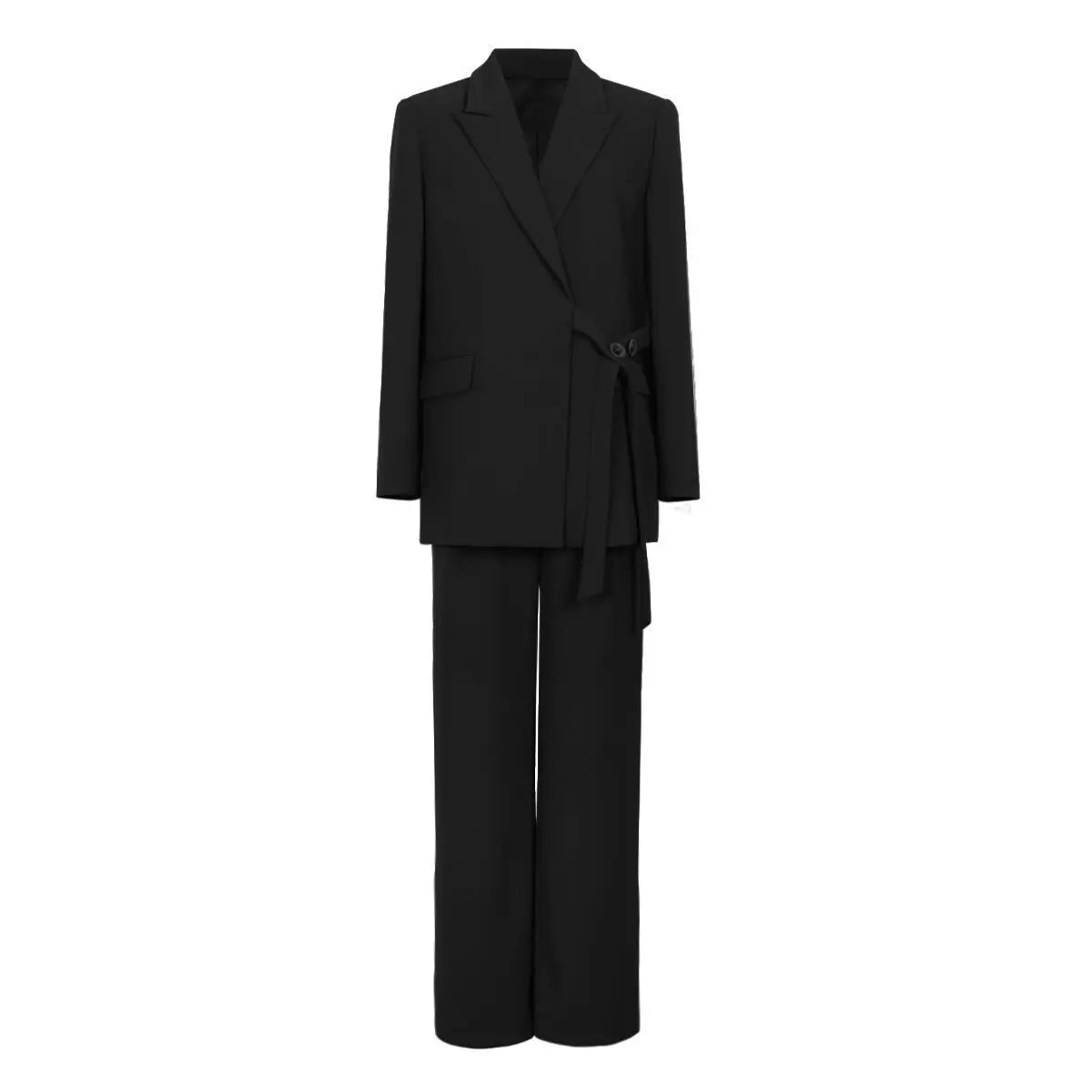 Women's Pants Set 2 Pcs Lace Up Waist Belt Blazer Trousers Temperament