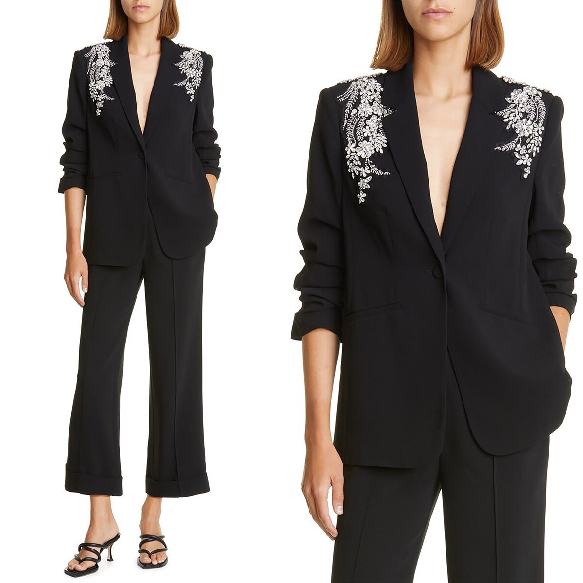 Trajes de pantalón negros para mujer para boda con cuentas de cristal, traje de madre de la novia, blazer para fiesta de noche, ropa formal 