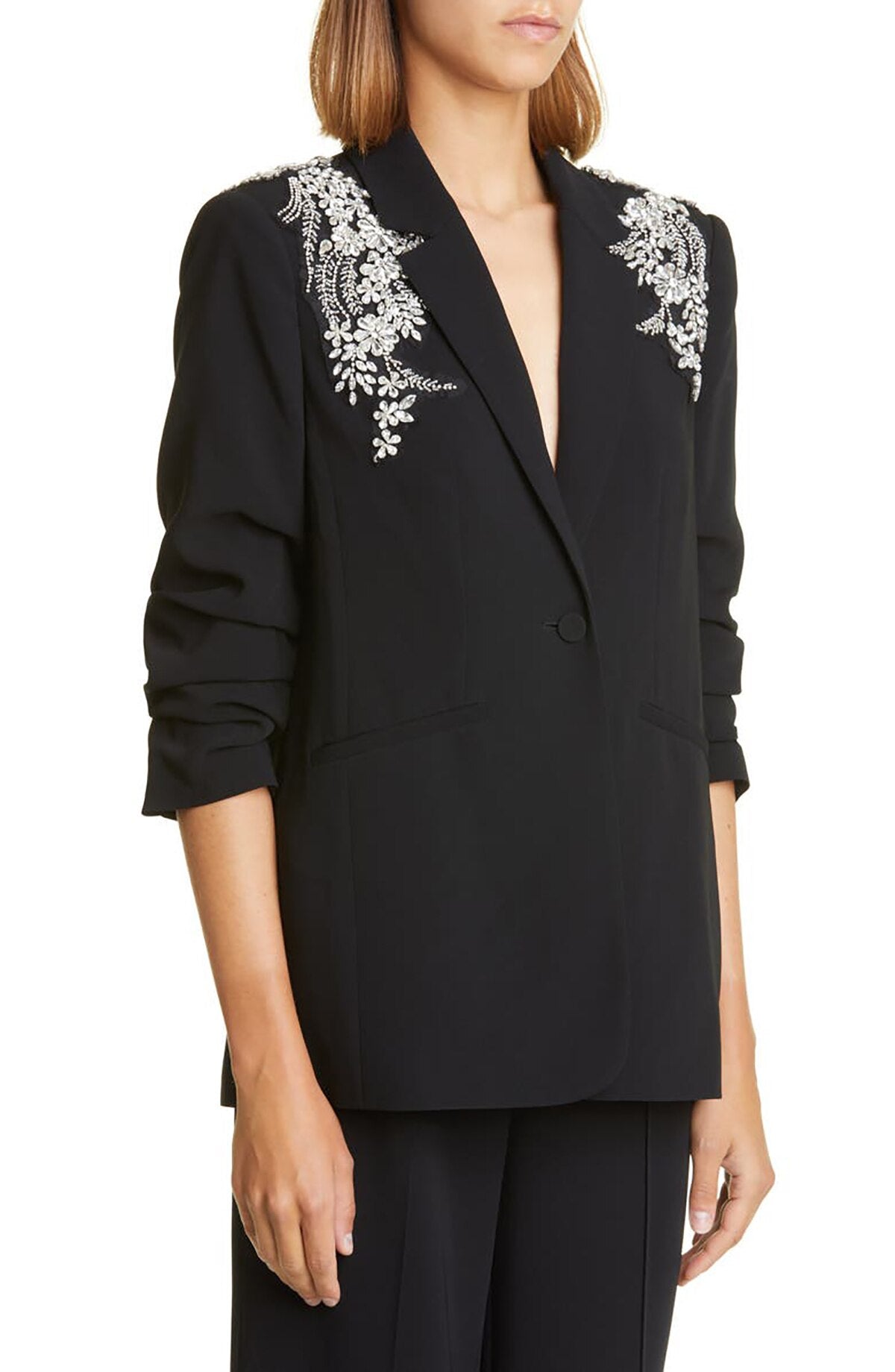 Trajes de pantalón negros para mujer para boda con cuentas de cristal, traje de madre de la novia, blazer para fiesta de noche, ropa formal 