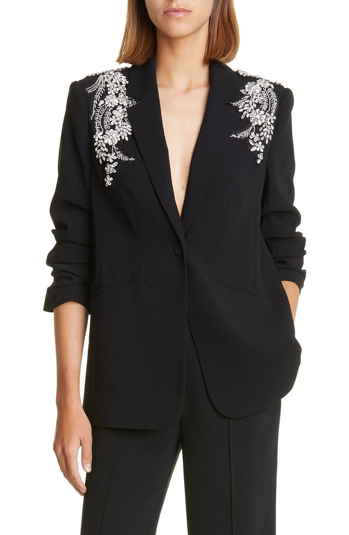 Trajes de pantalón negros para mujer para boda con cuentas de cristal, traje de madre de la novia, blazer para fiesta de noche, ropa formal 