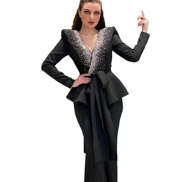 Black Women Pants Suits For Wedding Beading Mother of the Bride Suit Evening Party Tuxedos