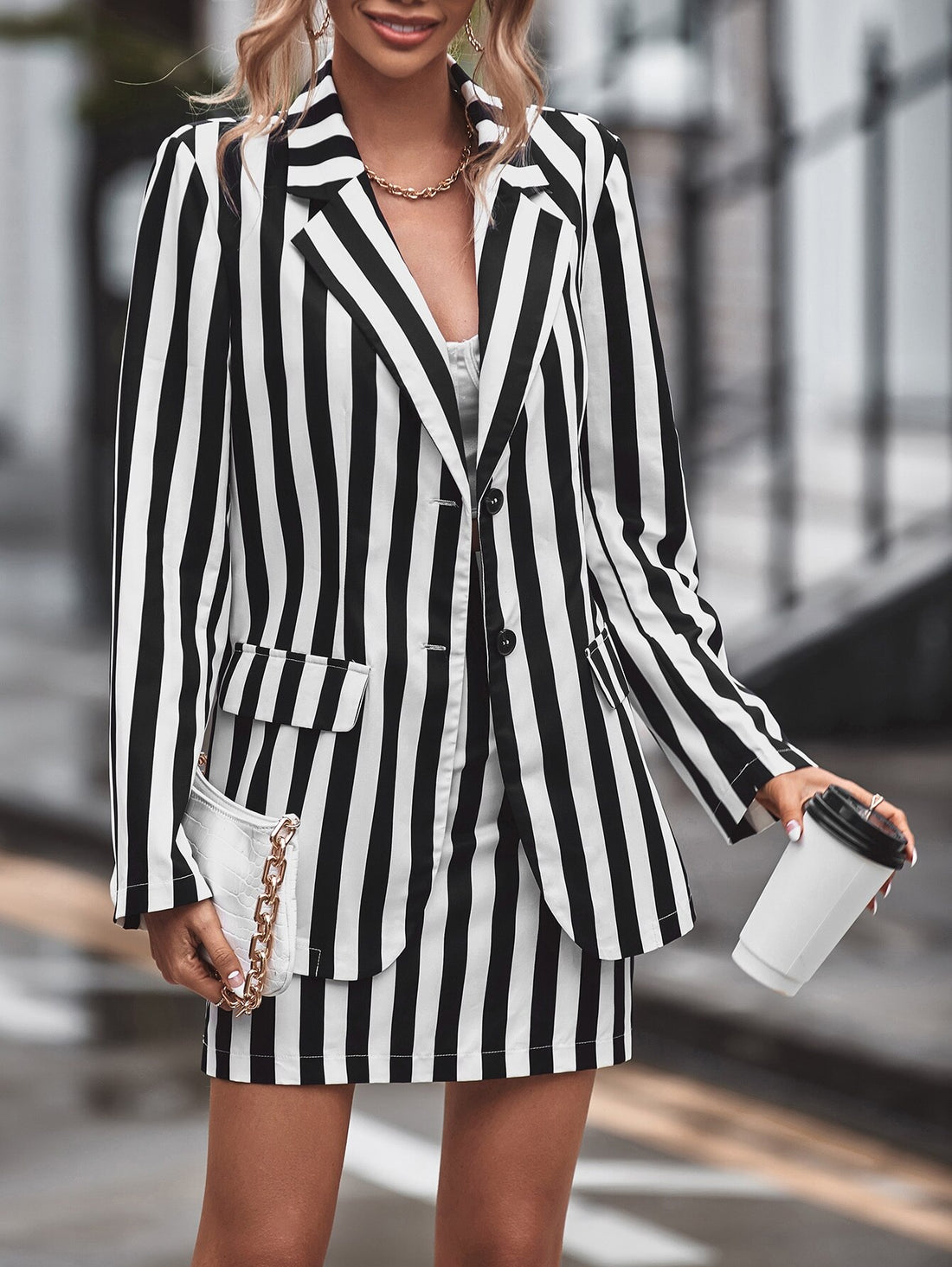 Traje de falda a rayas blancas y negras de primavera para mujer, para celebridad, madre de la novia, fiesta de noche, boda formal, 2 piezas 