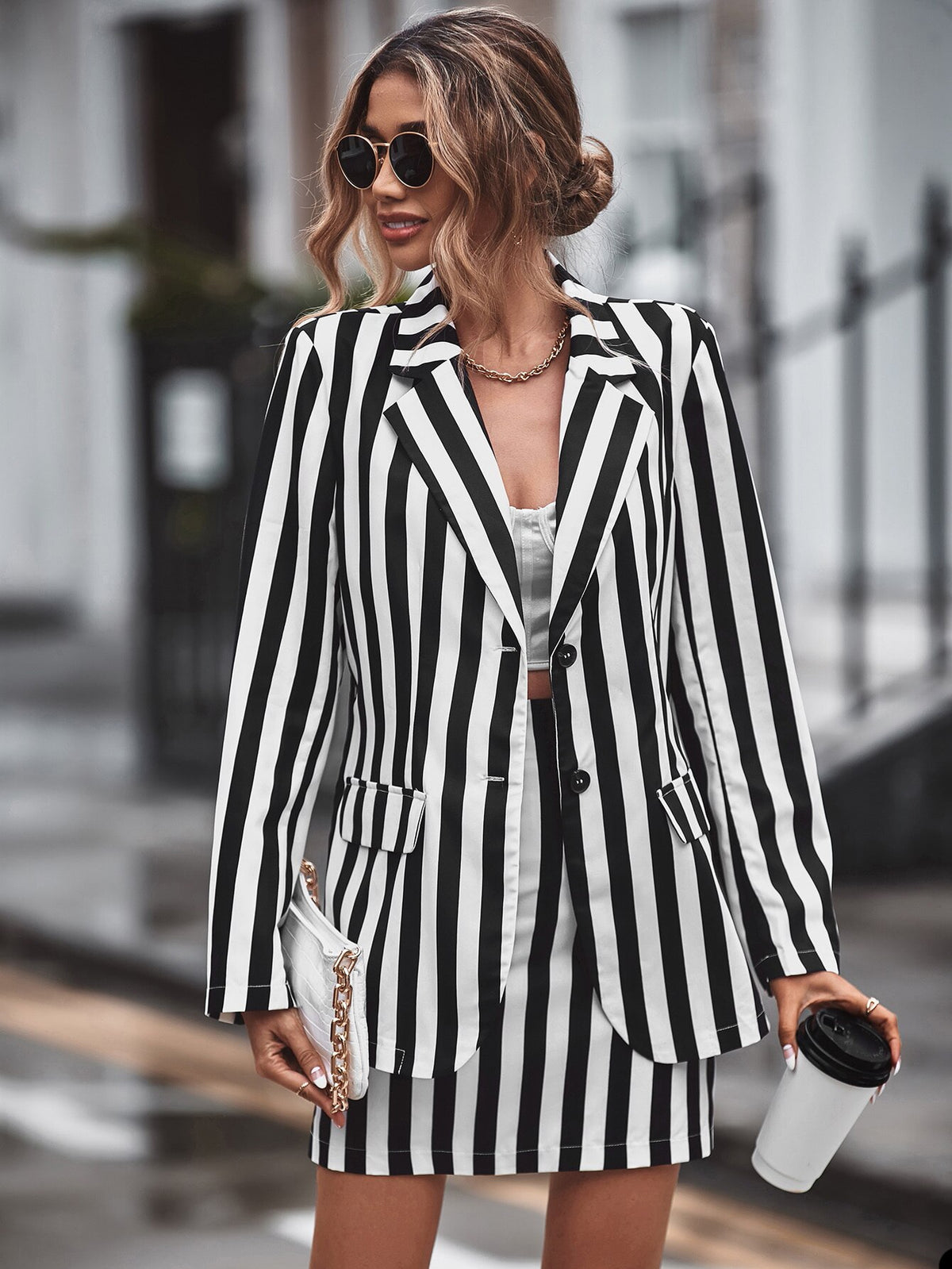 Spring Black White Striped Women Skirt Suit Celebrity Mother of the Bride Evening Party Wedding Formal 2 Pieces