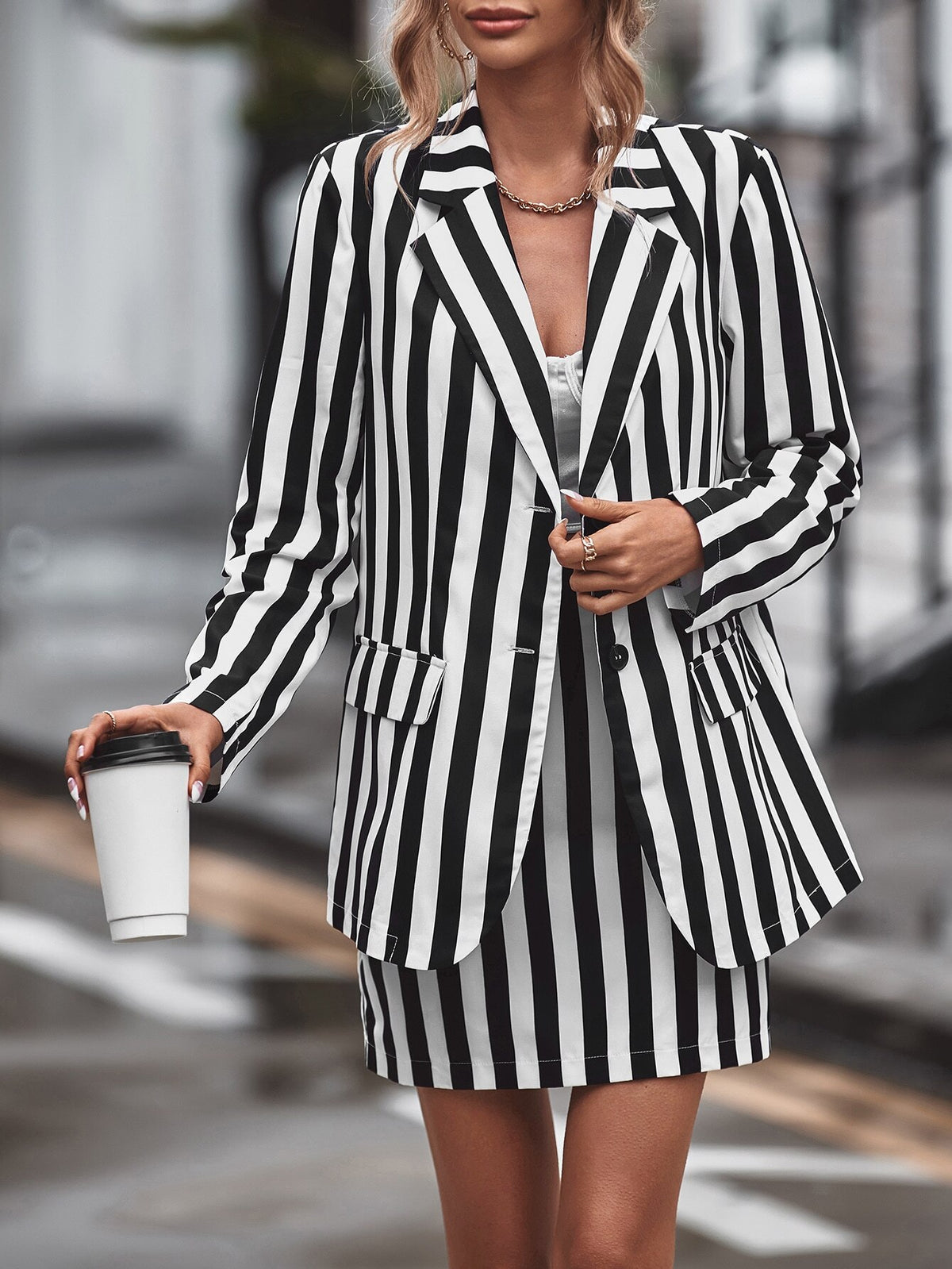 Spring Black White Striped Women Skirt Suit Celebrity Mother of the Bride Evening Party Wedding Formal 2 Pieces