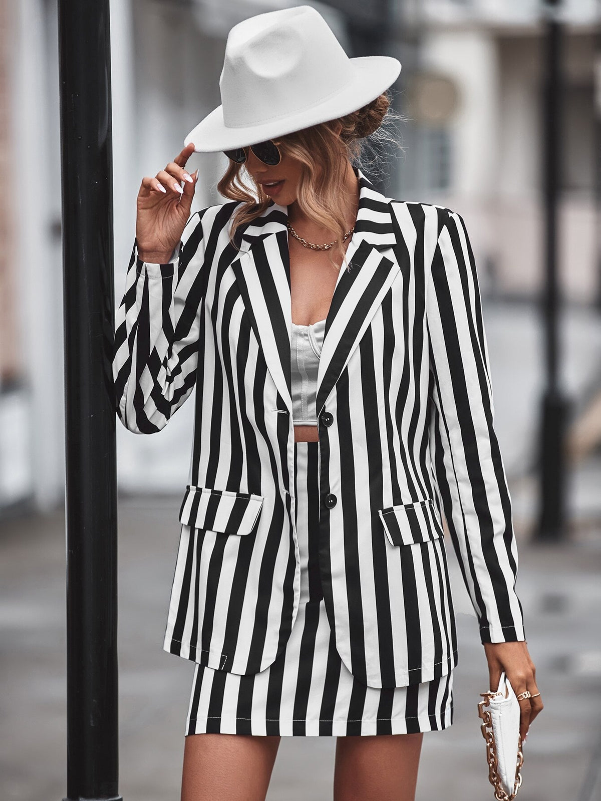 Spring Black White Striped Women Skirt Suit Celebrity Mother of the Bride Evening Party Wedding Formal 2 Pieces