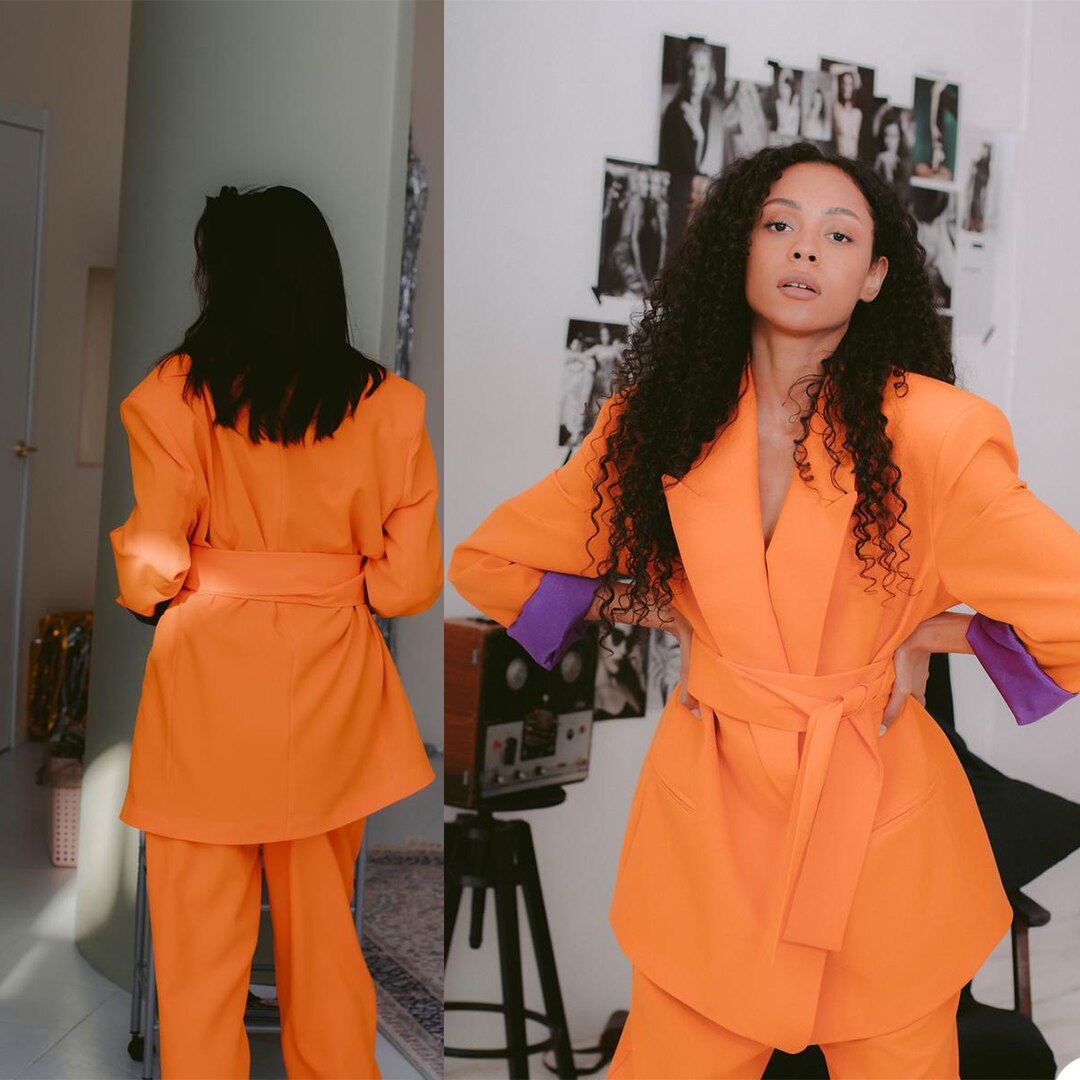 Traje de pantalón para madre de la novia, color naranja brillante, para primavera, para mujer, para fiesta de noche formal, esmoquin, ropa de trabajo formal para boda, 2 piezas 