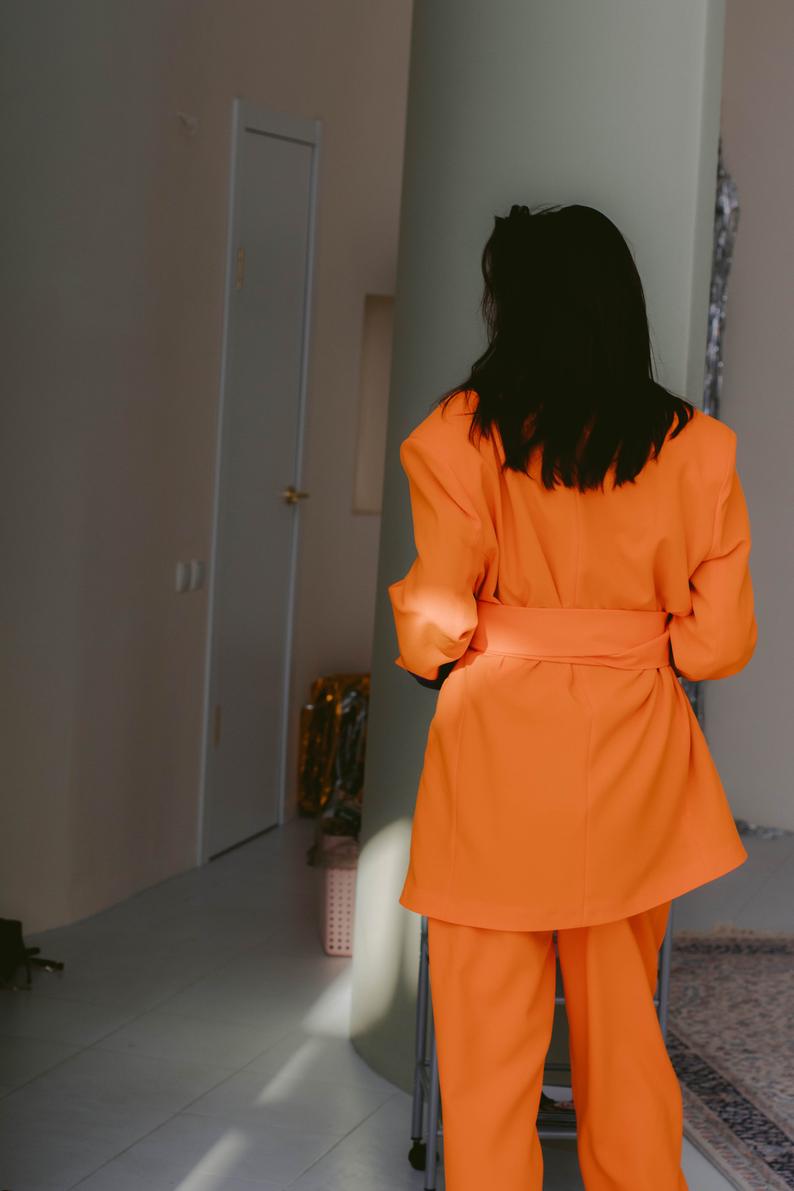 Traje de pantalón para madre de la novia, color naranja brillante, para primavera, para mujer, para fiesta de noche formal, esmoquin, ropa de trabajo formal para boda, 2 piezas 