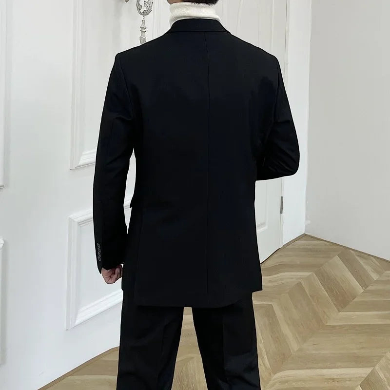 Men's Black Two-Piece Suit with White Turtleneck Sweater Classic Formal Wear