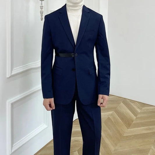 Men's Black Two-Piece Suit with White Turtleneck Sweater Classic Formal Wear