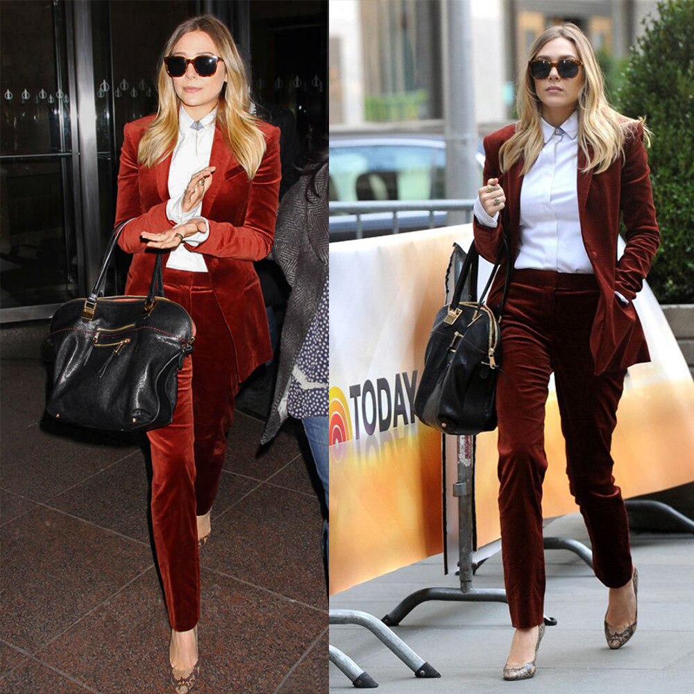 Blazer en velours bordeaux pour femme, manteau rouge à manches longues, costume décontracté, nouveau bureau, 2 pièces 