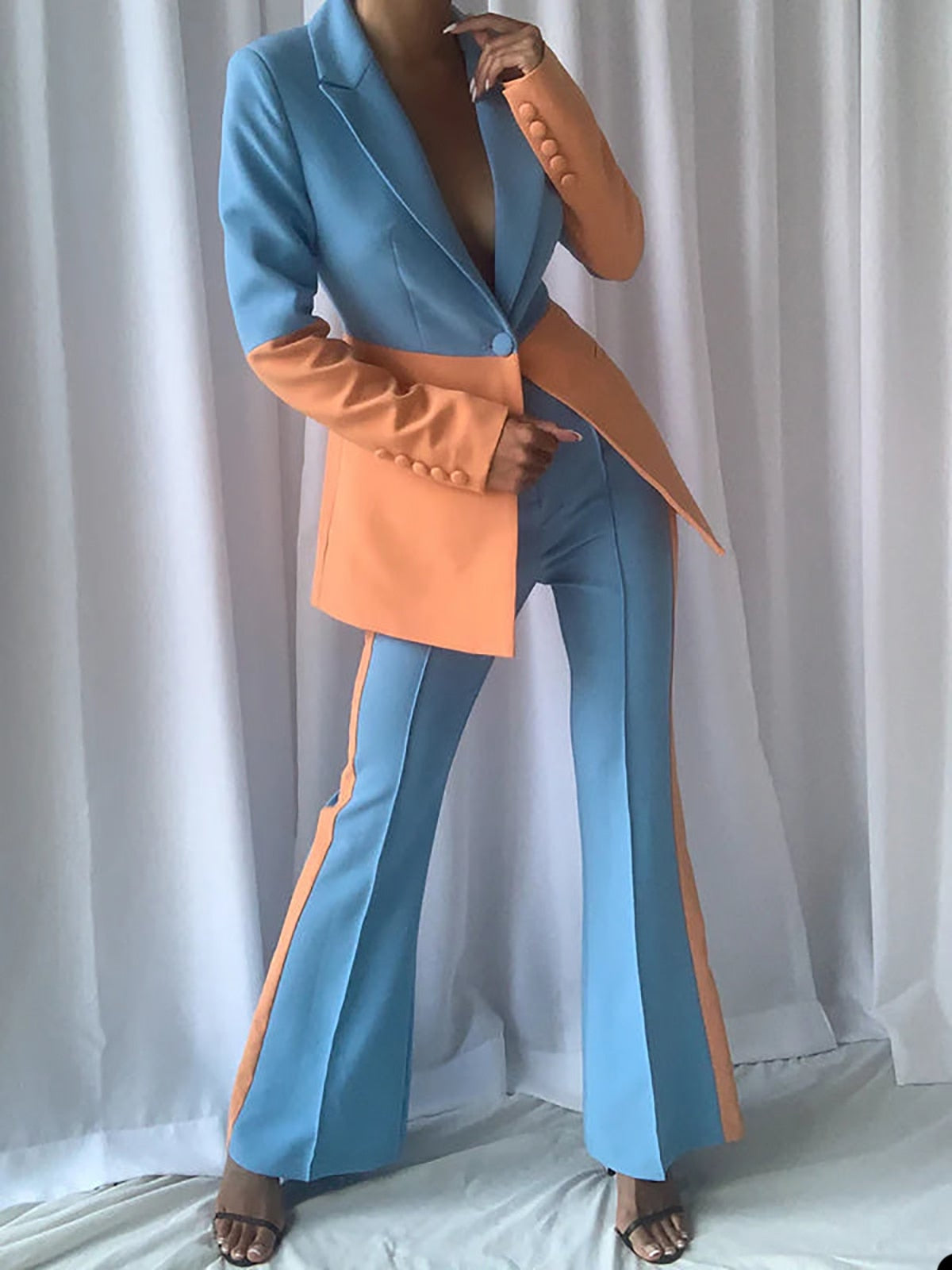 Trajes de pantalón color caramelo para mujer, corte entallado, para fiesta de noche, para boda, holgados, de pierna ancha, dos piezas