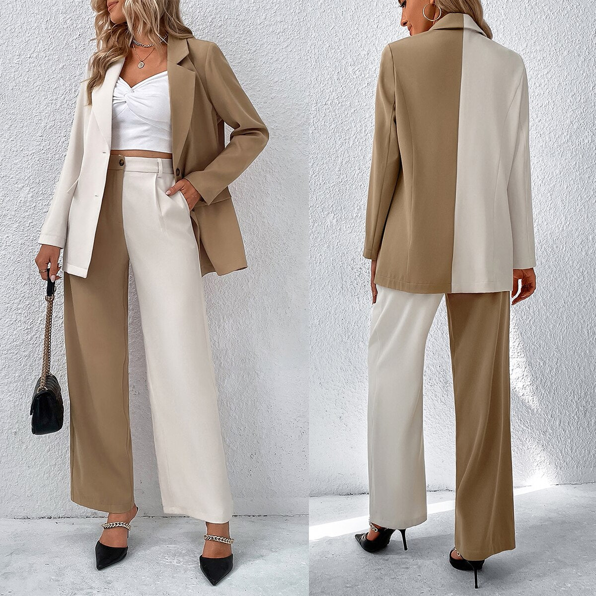 Spring Color Matching Women Pants Suit Mother of the Bride Summer Wear Evening Party  Wedding Formal 2 Pieces