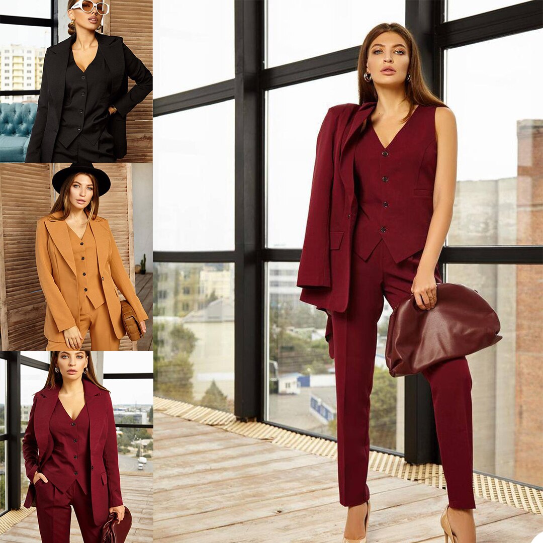 Trajes de pantalón para madre de la novia de primavera para mujer, esmoquin formal para fiesta de noche, ropa de trabajo formal para boda, 3 piezas 