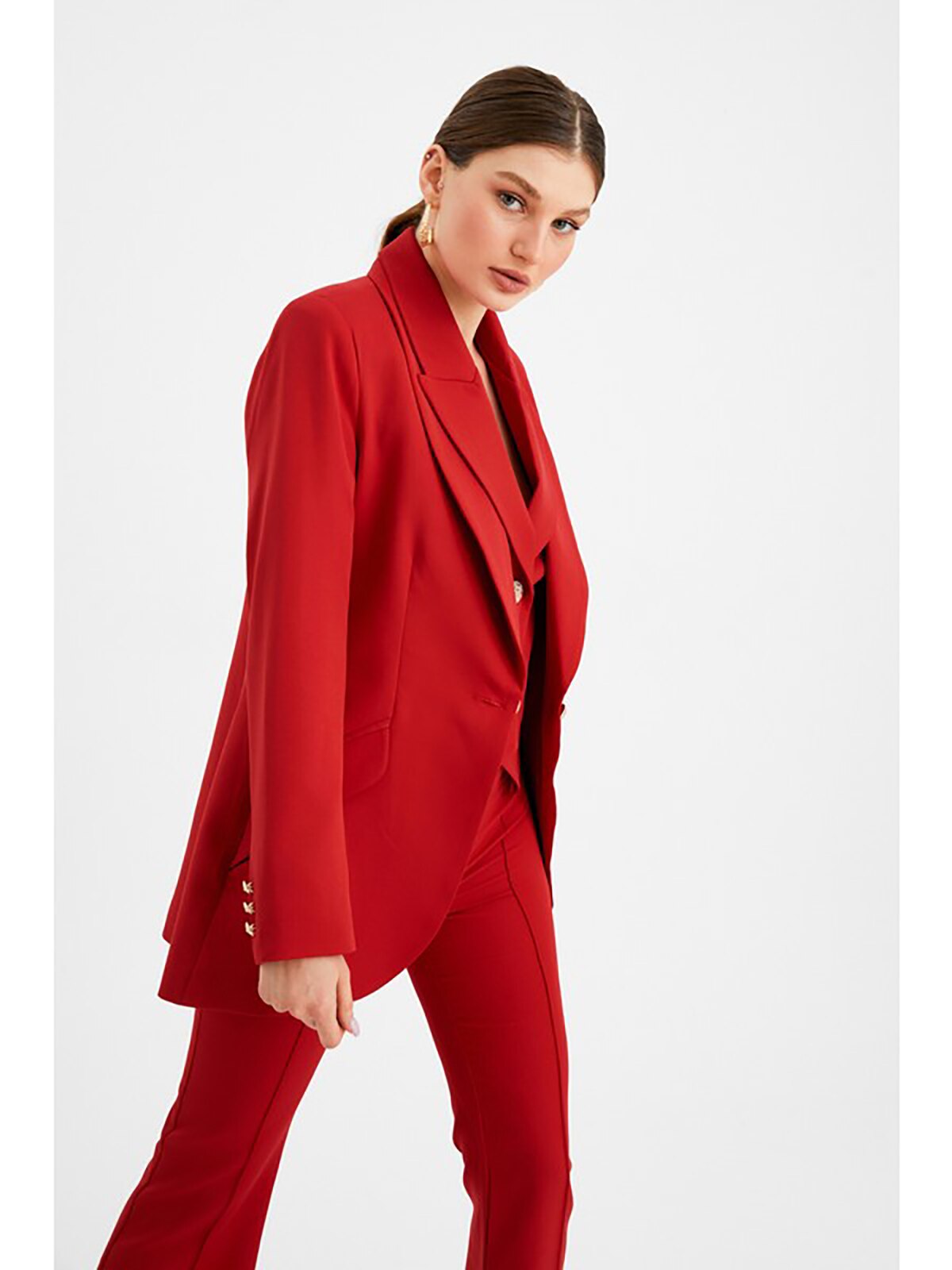 Costume pantalon rouge pour femme, coupe slim, costume mère de la mariée, blazer de soirée, tenue d'invité 3 pièces 