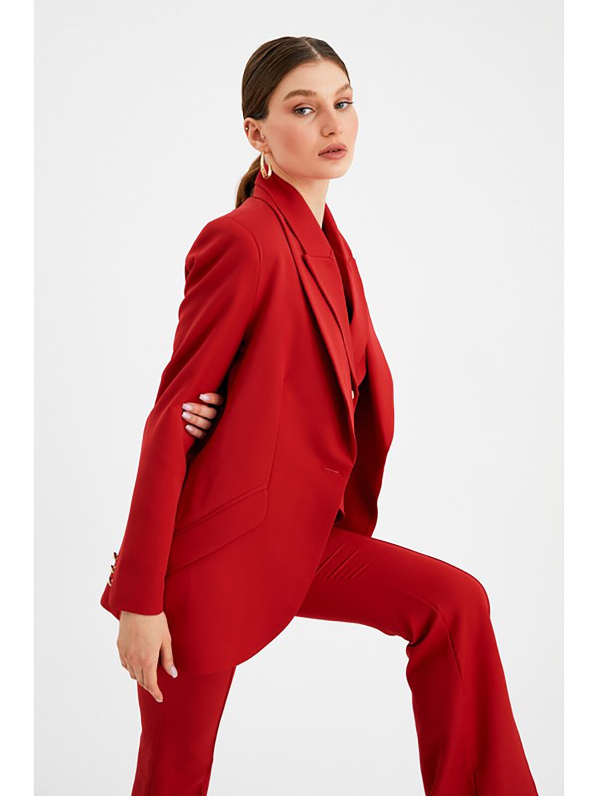 Costume pantalon rouge pour femme, coupe slim, costume mère de la mariée, blazer de soirée, tenue d'invité 3 pièces 