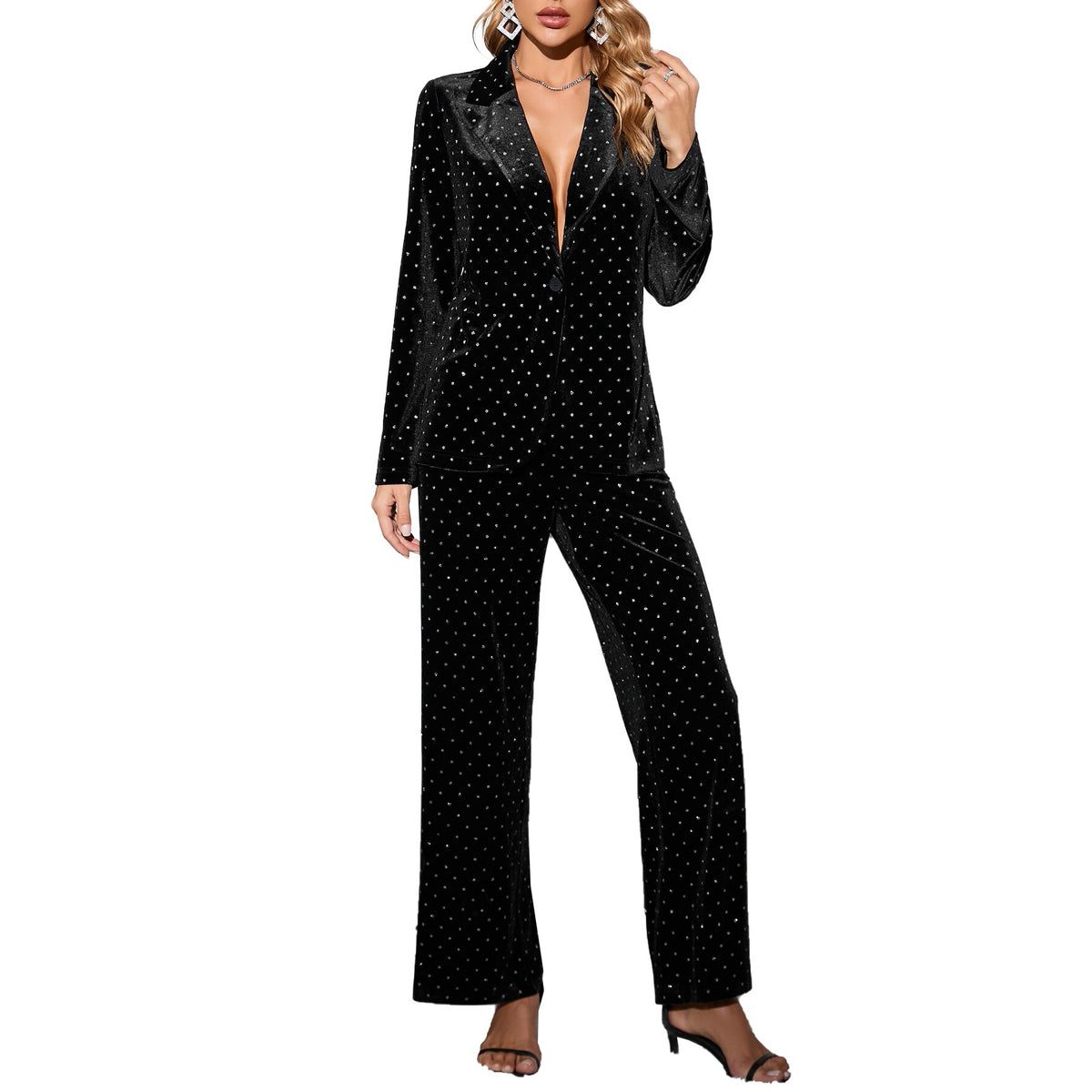 Traje de pantalón negro para mujer, para madre de la novia, para fiesta de noche, boda, formal, 2 piezas 