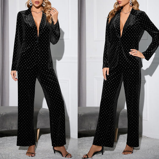 Spring Women Pants Suit Black Mother of the Bride  Wear Evening Party  Wedding Formal 2 Pieces