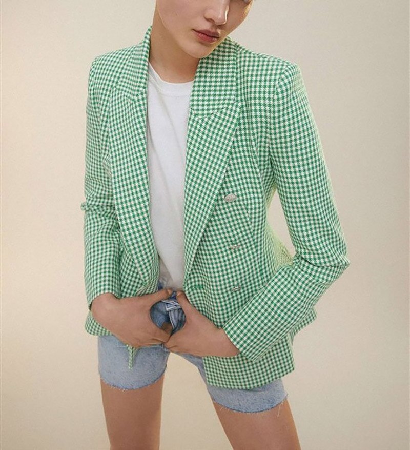 Blazer de cuadros verdes para mujer, chaqueta informal de manga larga, abrigo de oficina para mujer, una pieza 