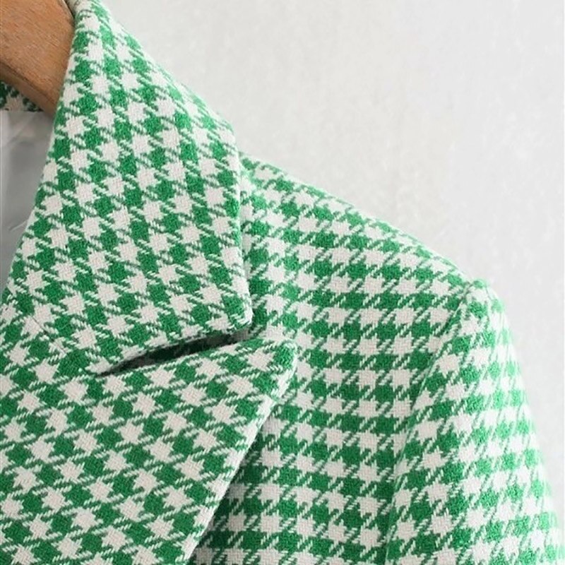 Blazer de cuadros verdes para mujer, chaqueta informal de manga larga, abrigo de oficina para mujer, una pieza 