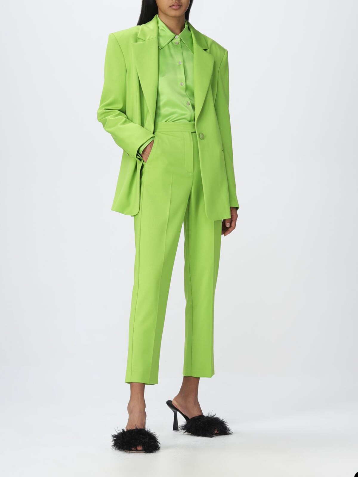 Spring Green Women Pants Suits V Neck Evening Party Ladies Wear For Wedding Loose Wide Leg Two Pieces