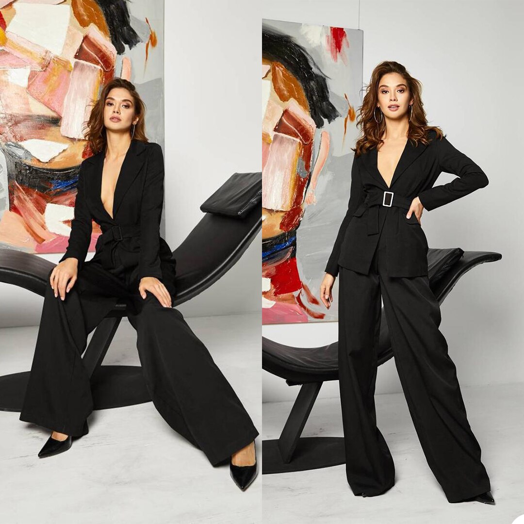 Leisure Loose Women Pants Suit Black Girls Ladies Formal Evening Party Tuxedos Work Wear For Wedding 2 pcs