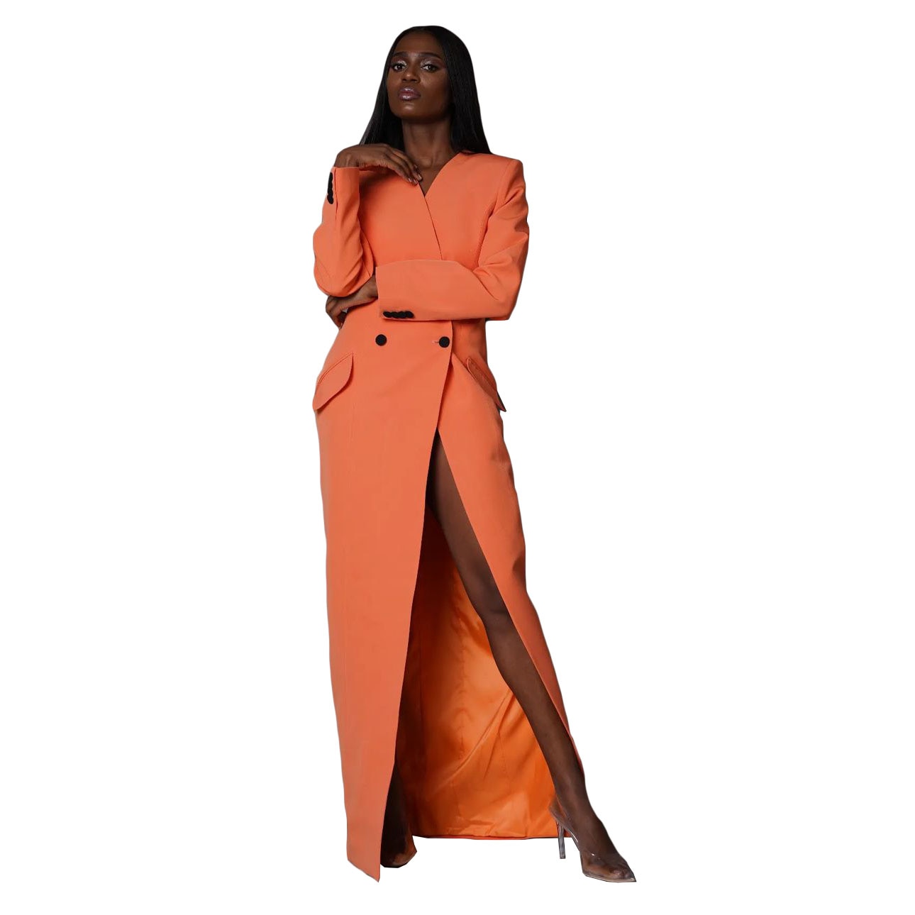 Blazer long de printemps pour femme, haut pour femme d'affaires, tenue de loisirs, manteau croisé, 1 pièce, robe de soirée formelle, personnalisable 