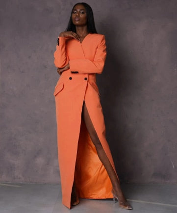 Blazer long de printemps pour femme, haut pour femme d'affaires, tenue de loisirs, manteau croisé, 1 pièce, robe de soirée formelle, personnalisable 
