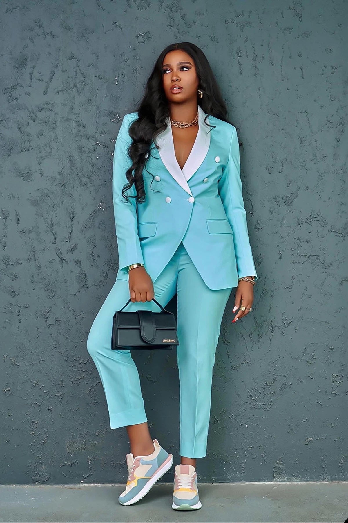 Spring Peaked Lapel 2 Pieces Suits For Women Vintage Double Breasted Blazer Pencil Pants Custom Made Casual Sports Sets