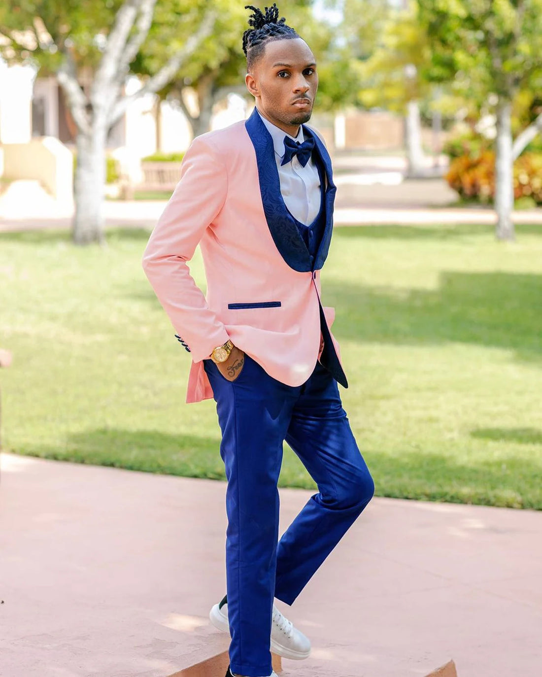Traje rosa para hombre, solapa chal, corte entallado, informal, para boda, esmoquin, 3 piezas, chaqueta, chaleco, pantalones, para fiesta, cumpleaños