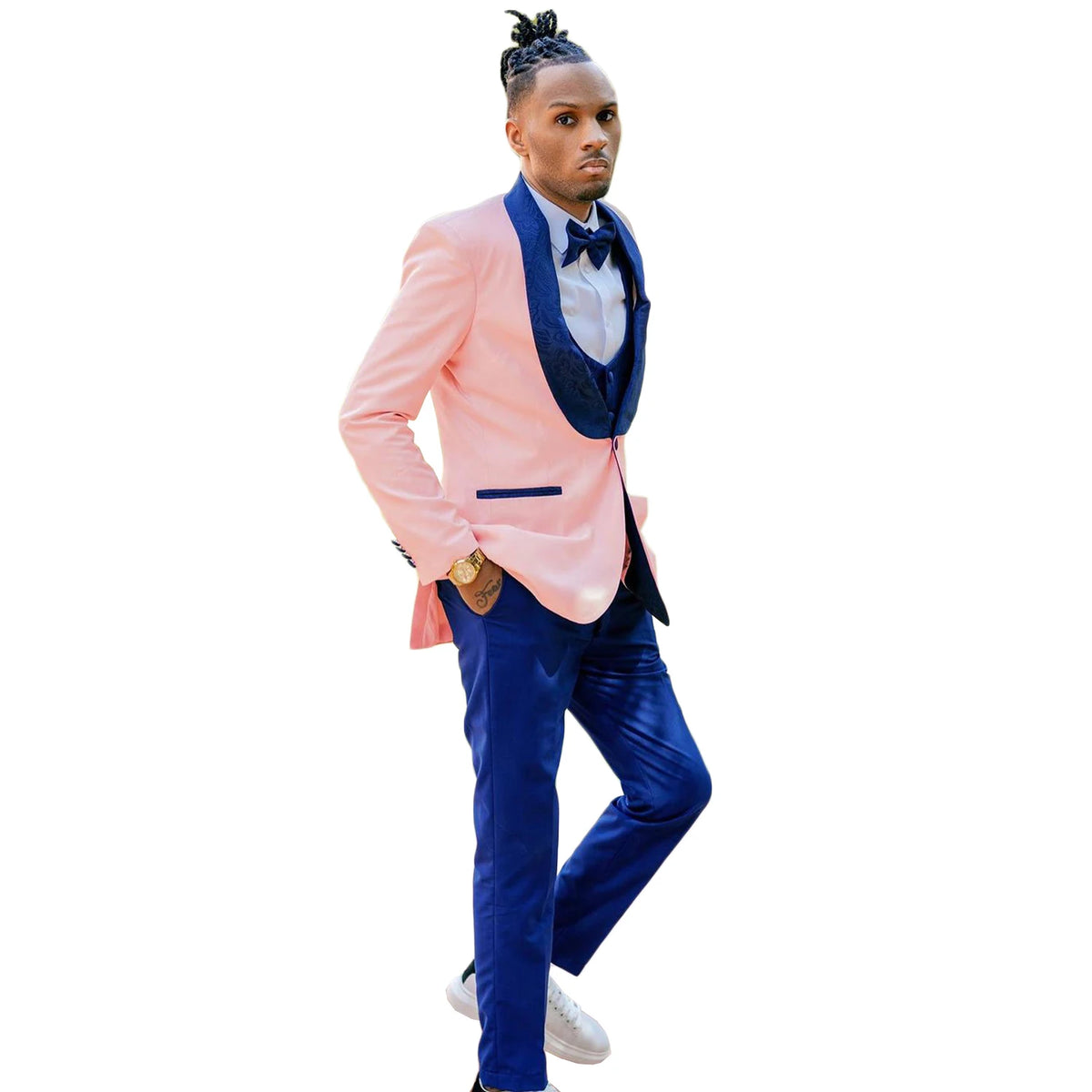 Traje rosa para hombre, solapa chal, corte entallado, informal, para boda, esmoquin, 3 piezas, chaqueta, chaleco, pantalones, para fiesta, cumpleaños