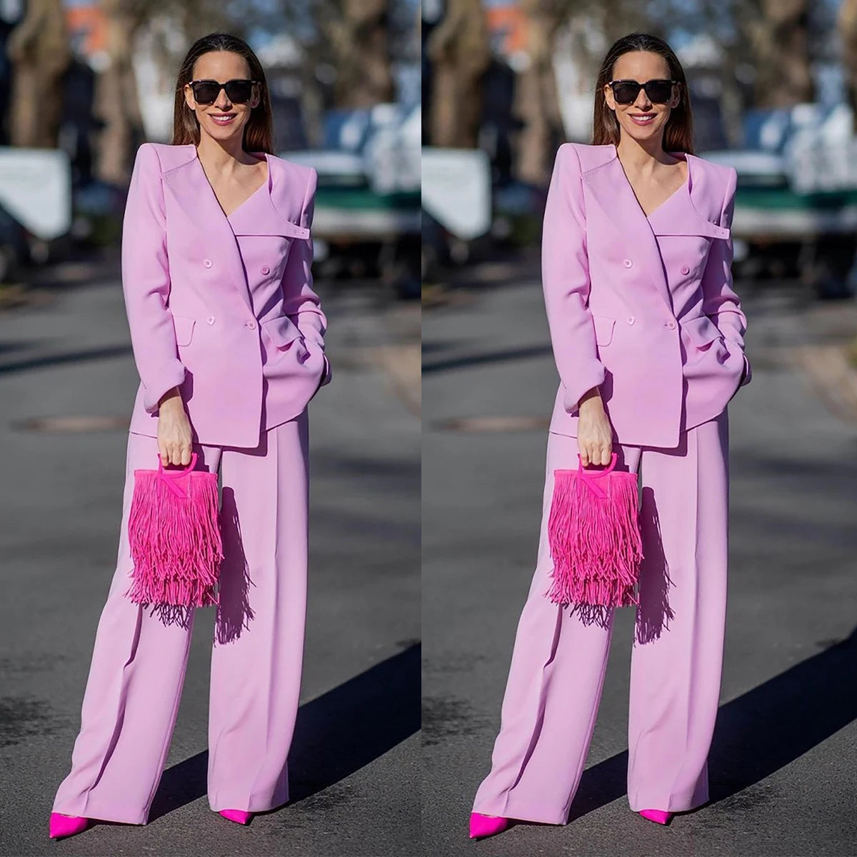 Conjunto de dos piezas de chaqueta y blazer para mujer, ropa deportiva de calle, para oficina y tiempo libre, color rosa, primavera 