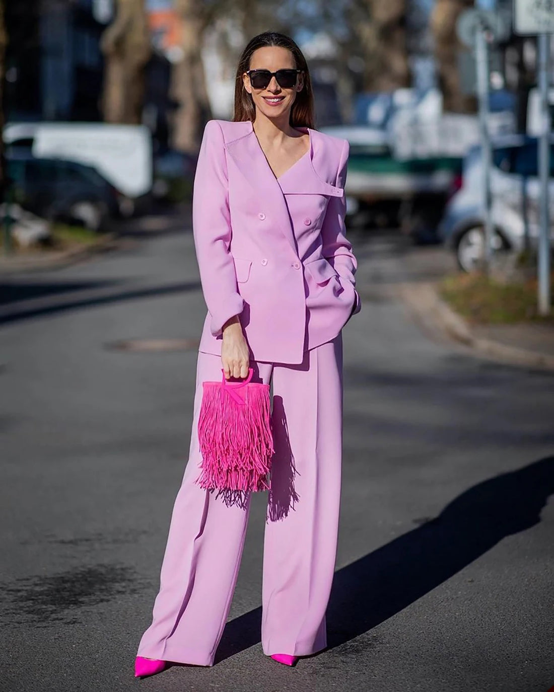 Conjunto de dos piezas de chaqueta y blazer para mujer, ropa deportiva de calle, para oficina y tiempo libre, color rosa, primavera 