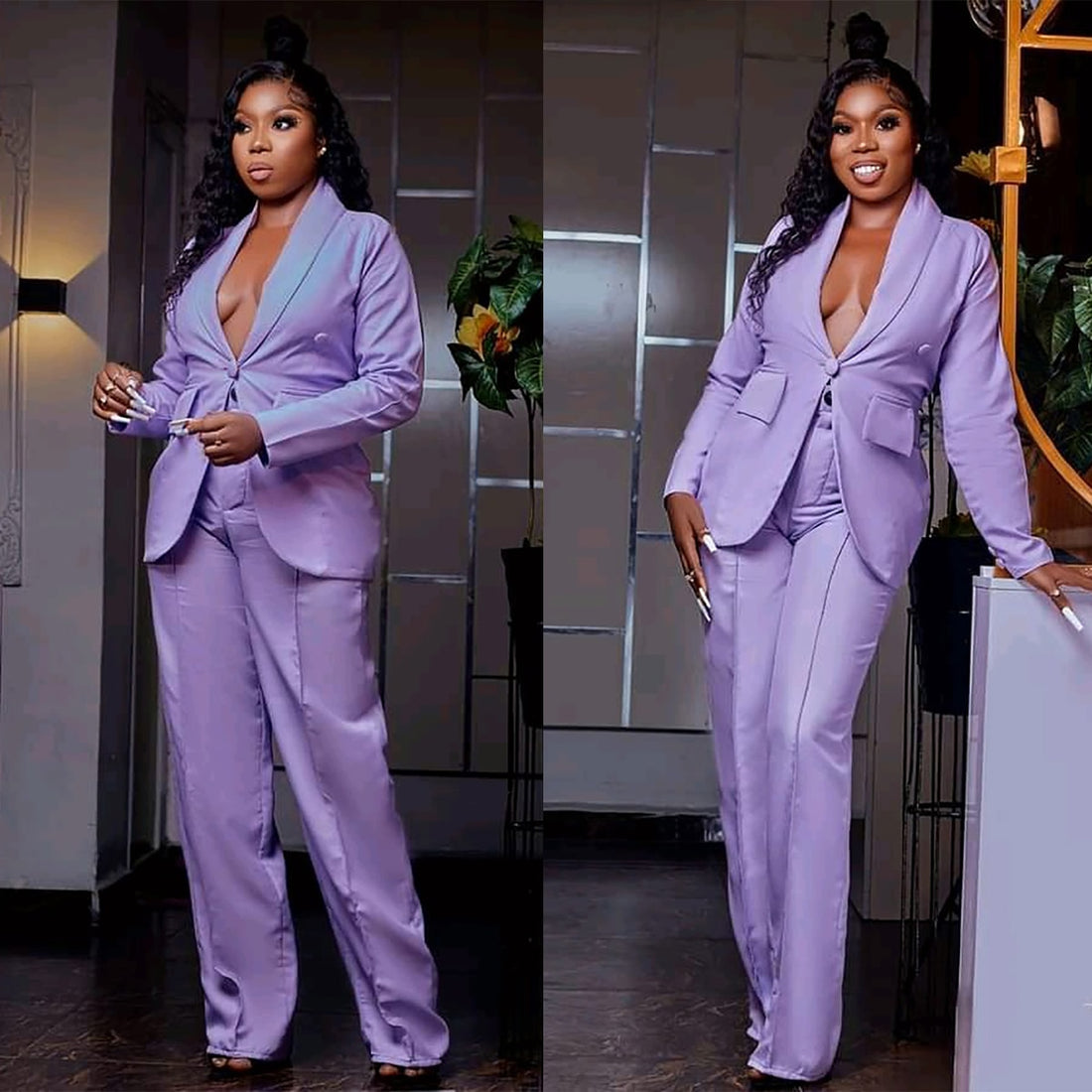 Trajes de pantalón morado de talla grande para mujer, conjuntos holgados, para fiesta de noche, madre de la novia, boda formal, 2 piezas 