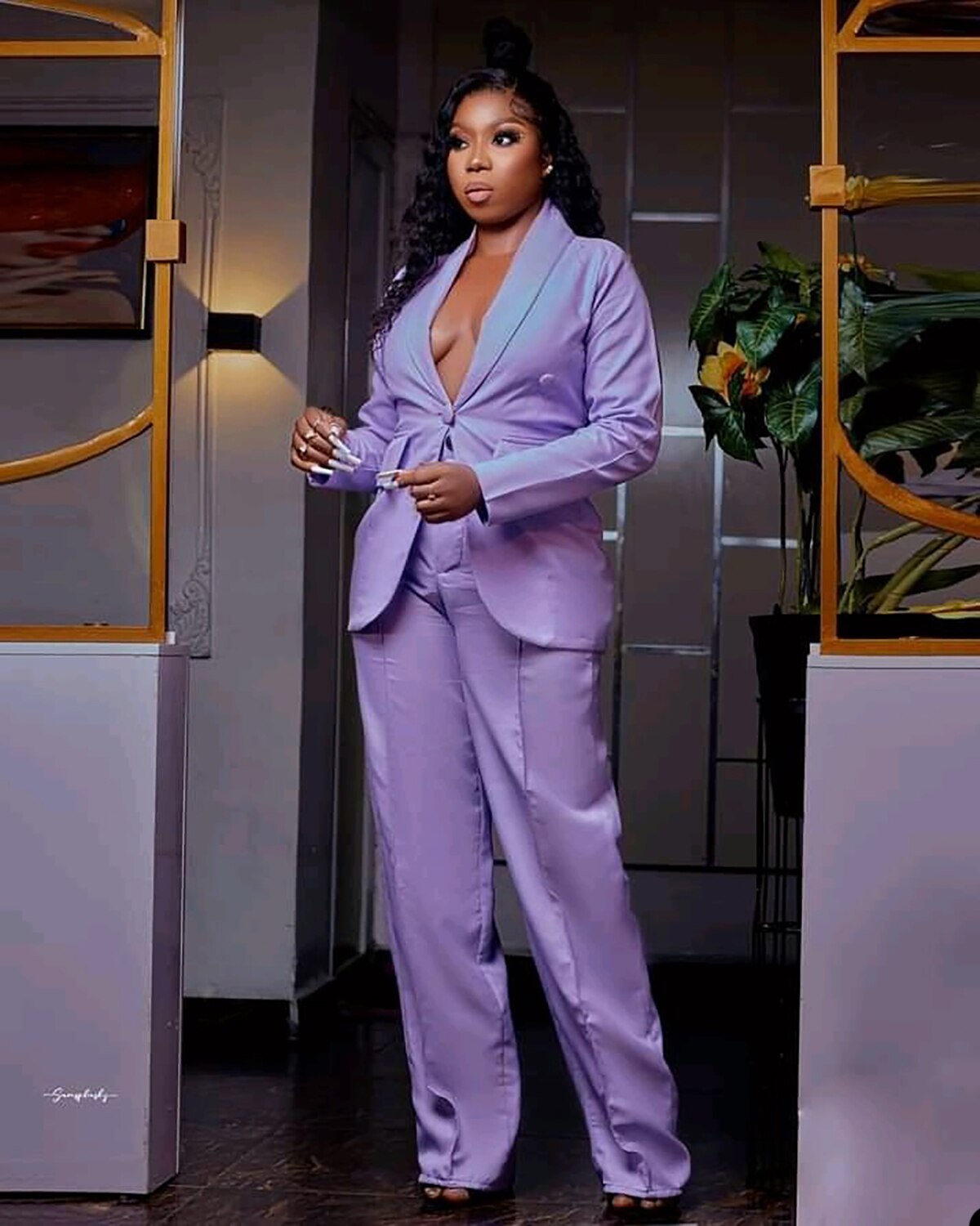Plus Size Purple Women Pants Suits Loose Outfits Evening Party Mother of the Bride Wedding Formal 2 Pieces