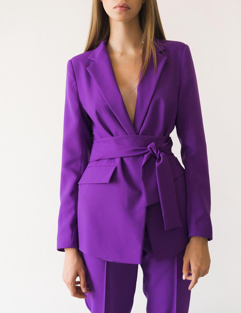 Purple Mother of the Bride Pants Suit Women Ladies Formal Evening Party Tuxedos Work Wear For Wedding 2 pcs
