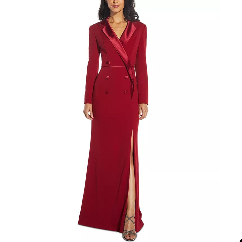 Chaqueta larga roja ajustada para mujer, traje con abertura lateral para dama, para fiesta de graduación, para invitados de noche, traje formal, vestido de madre hecho a medida, blazer 