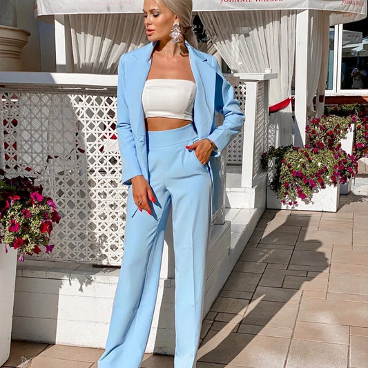 Sky Blue Celebrity Women Evening Suit 2 Pieces Mother of Bride Dress Party Prom Wear Pants Outfits for Wedding