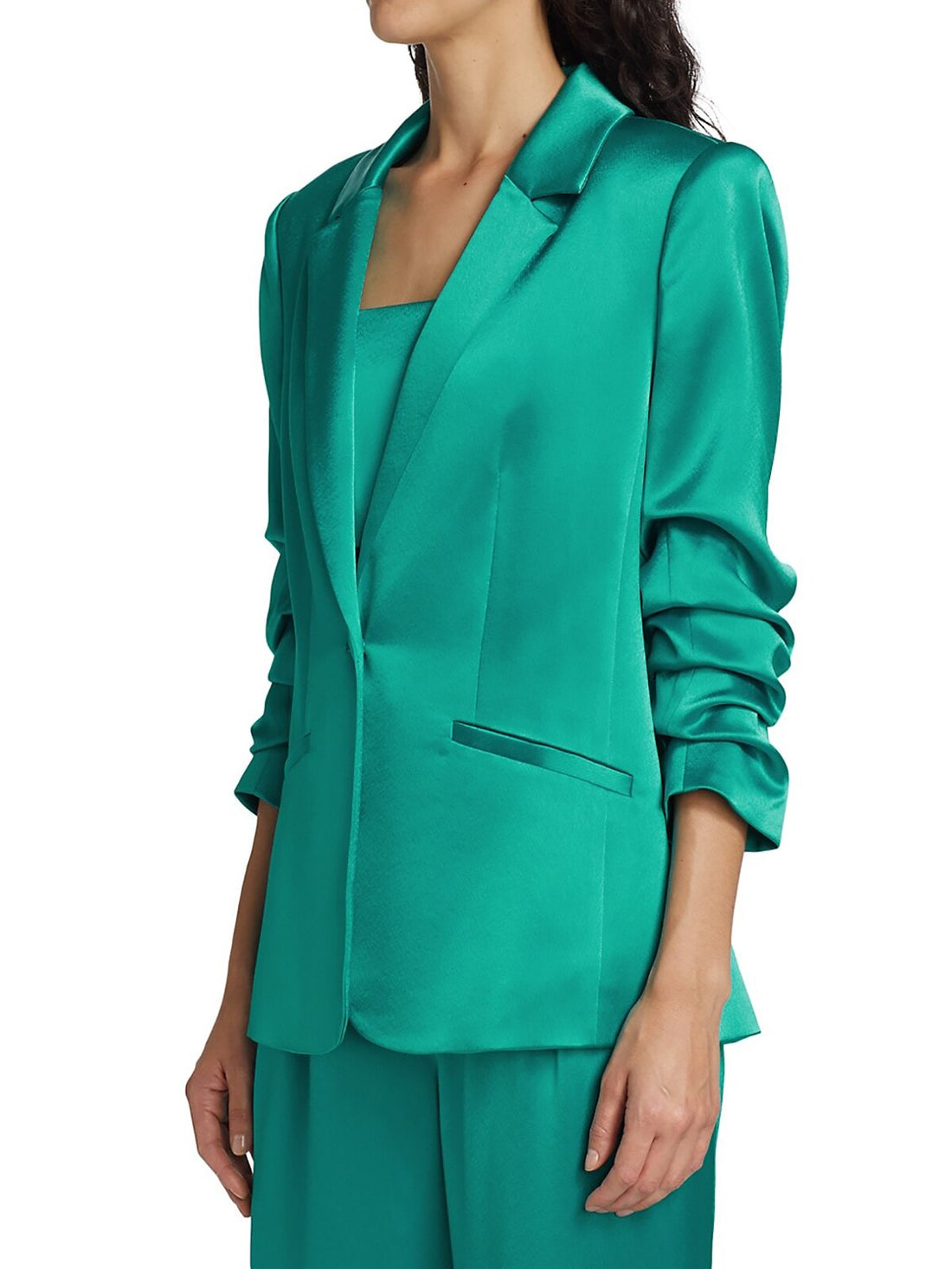 Costume de printemps en satin doux vert pour femme, ensemble 3 pièces pour mariage, mère de la mariée, soirée, blazer, tenue d'invité 
