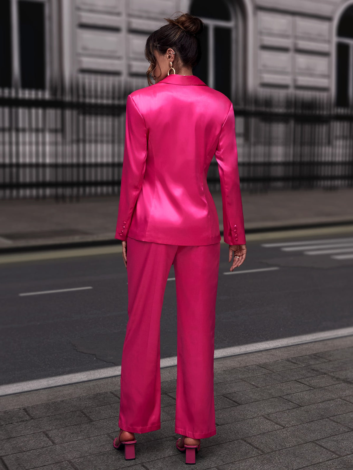 Costume pantalon printemps en satin de soie doux pour femme, ensemble 2 pièces, rose rouge, tenue de soirée, de mariage, pour mère de la mariée 