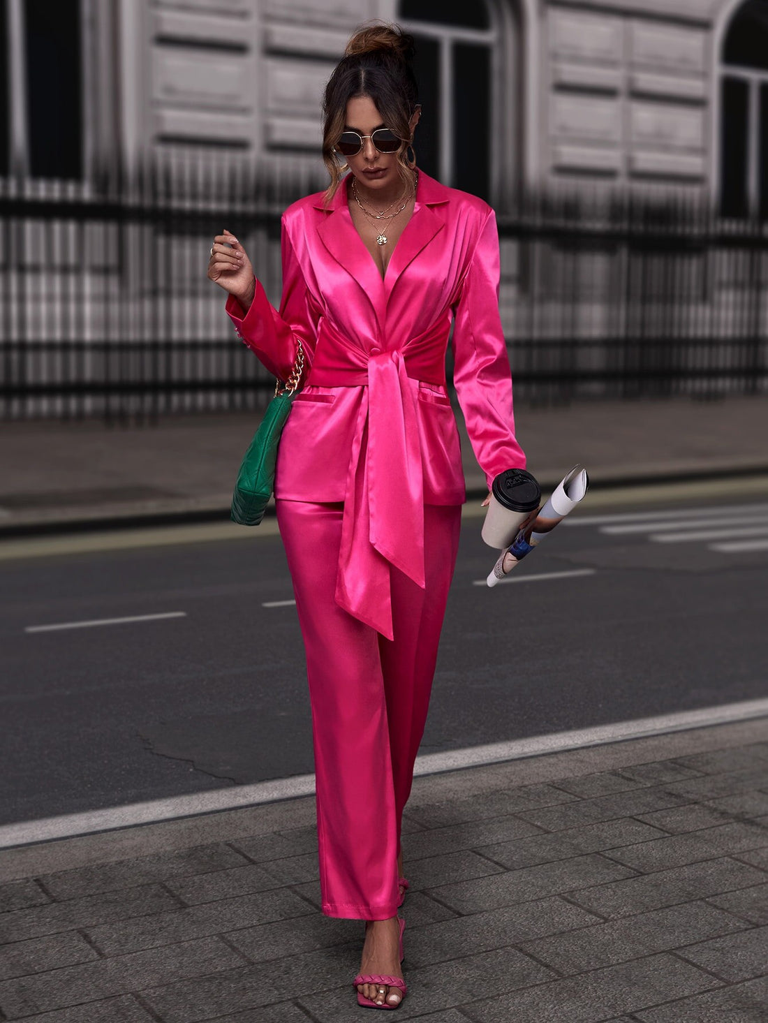 Traje de pantalón de seda satinada suave de primavera para mujer, color rosa y rojo, para madre de la novia, para fiesta de noche, boda, formal, 2 piezas 