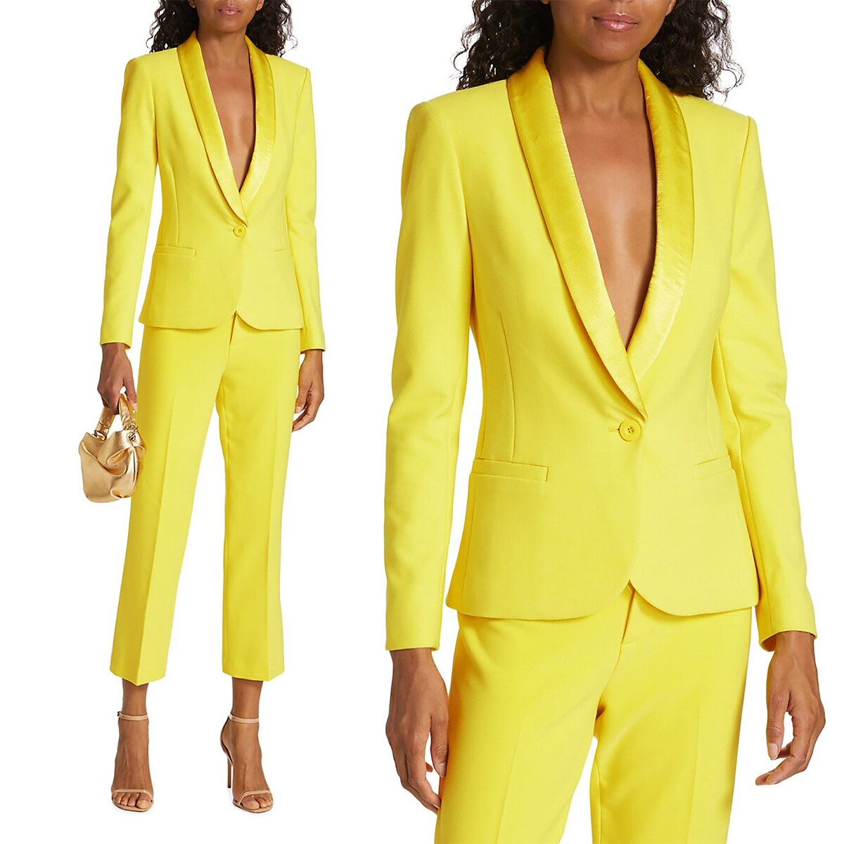 Spring Soft Satin Yellow Women Pants Suits Mother of the Bride Suit Evening Party Blazer Guest Wear 2 Pieces