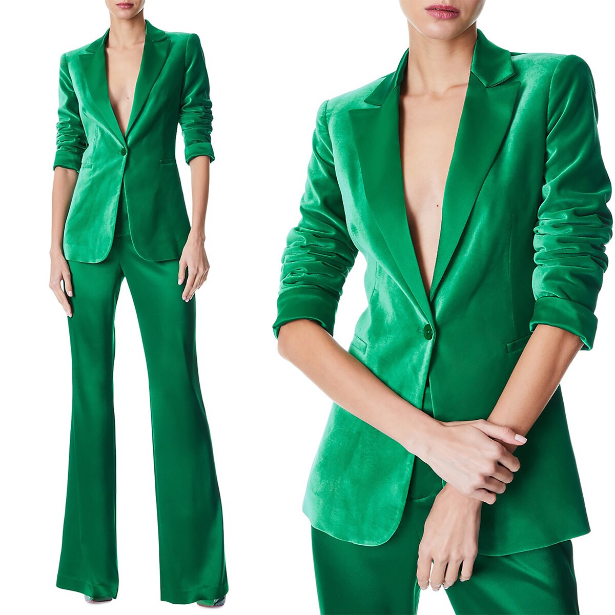 Costume 2 pièces en velours vert doux pour femme, costume de soirée pour mère de la mariée, blazer 