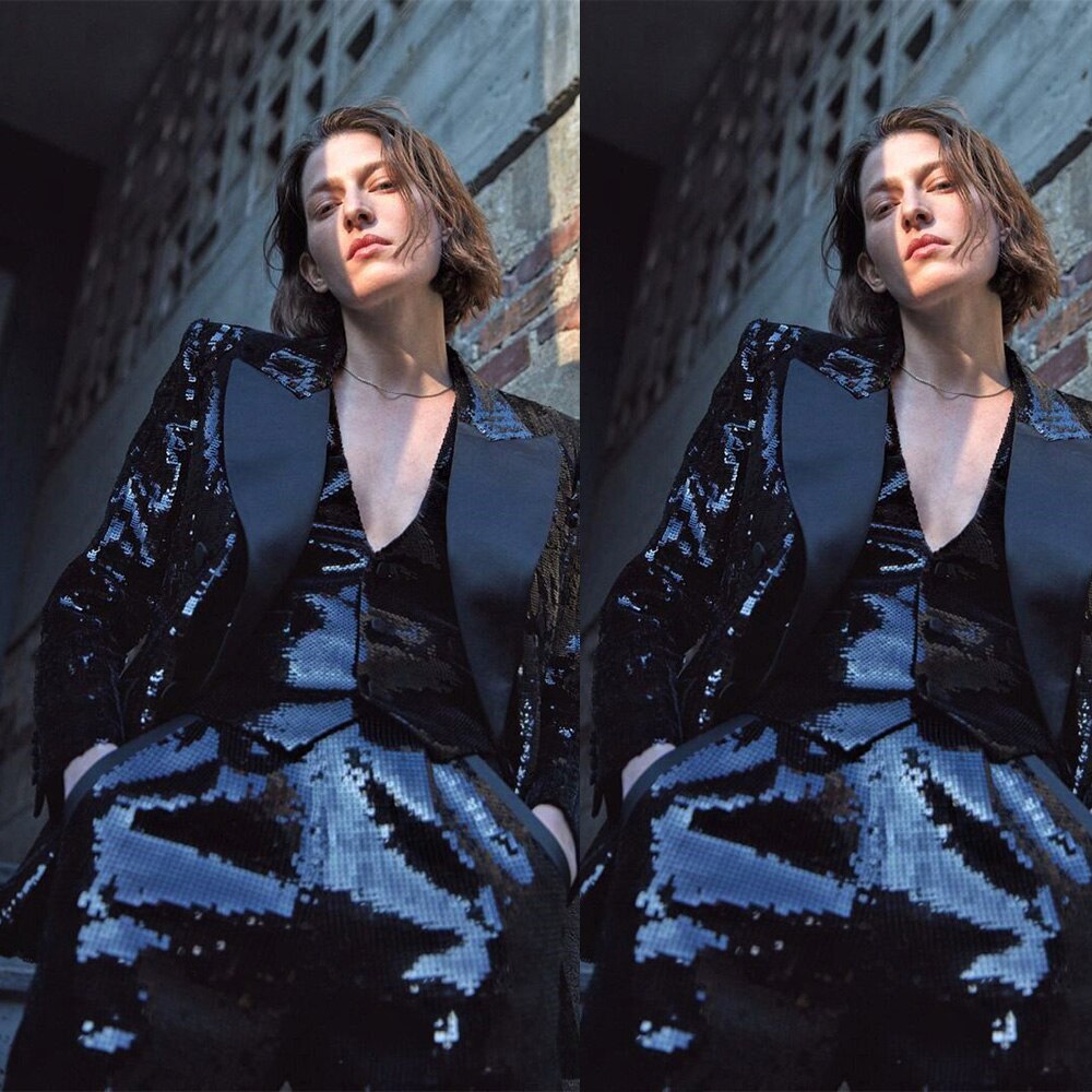 Ensemble 3 pièces pour femme, tenue de bureau formelle, avec pantalon long et paillettes scintillantes, idéal pour la mère de la mariée 