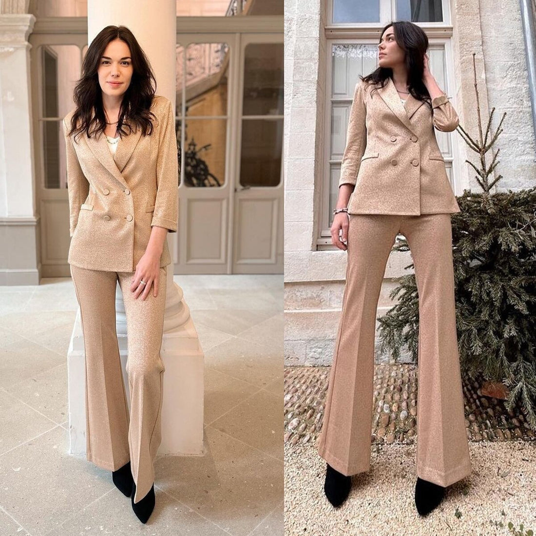 Ensemble pantalon et veste à paillettes pour femme, tenue de soirée, de soirée, de mariage, de mère de la mariée, 2 pièces, printemps-été 