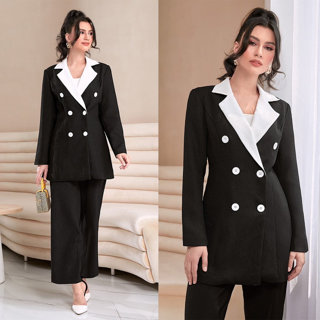 Printemps Été Femmes Robe Costumes Double Boutonnage Célébrité Tenues Soirée Mère de la Mariée Travail Formel Dame Porter 2 Pièces