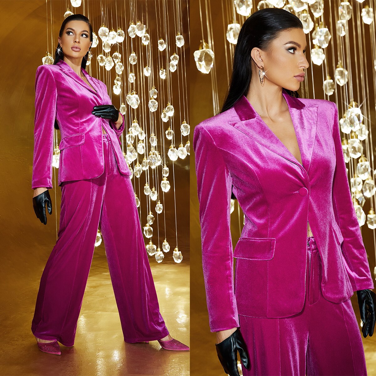 Costume de mère de la mariée en velours rose rouge ample pour femme de bureau, blazer de soirée, tenue d'invité 2 pièces 