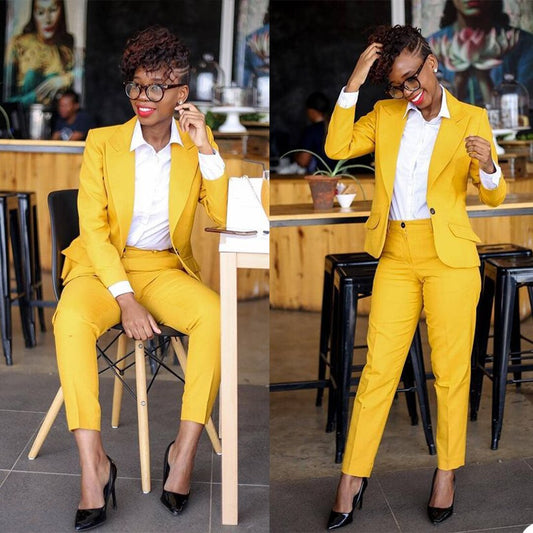 Spring Yellow Bridal Women Pants Suits  Mother of the Bride Suits Slim Fit Formal Evening Party Prom Tuxedos 2 pieces