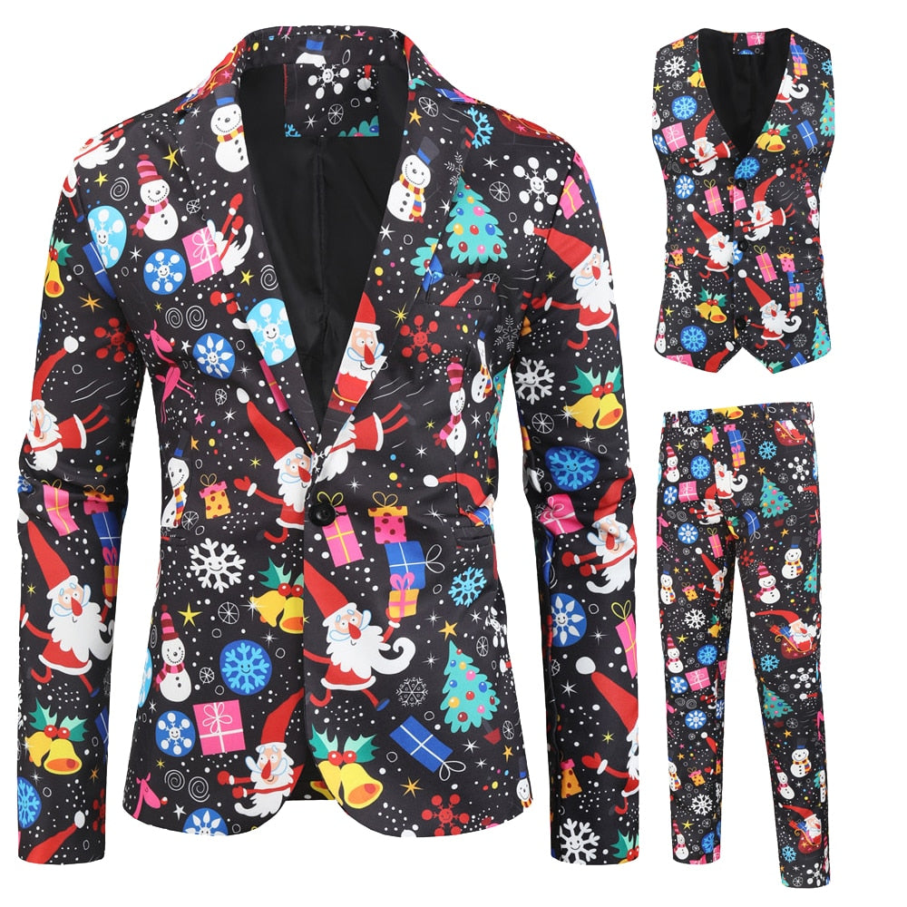 Traje de boda entallado para hombre, 3 piezas, estampado navideño, para fiesta, primavera y otoño 