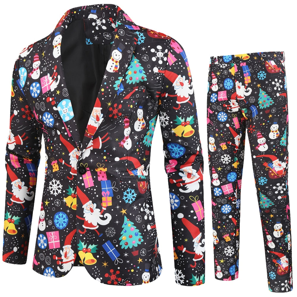 Traje de boda entallado para hombre, 3 piezas, estampado navideño, para fiesta, primavera y otoño 