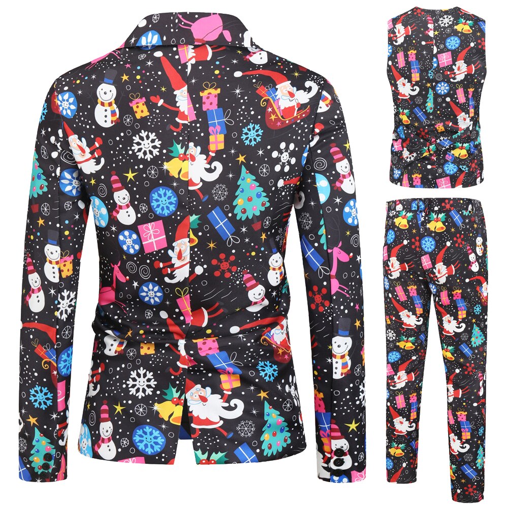 Traje de boda entallado para hombre, 3 piezas, estampado navideño, para fiesta, primavera y otoño 